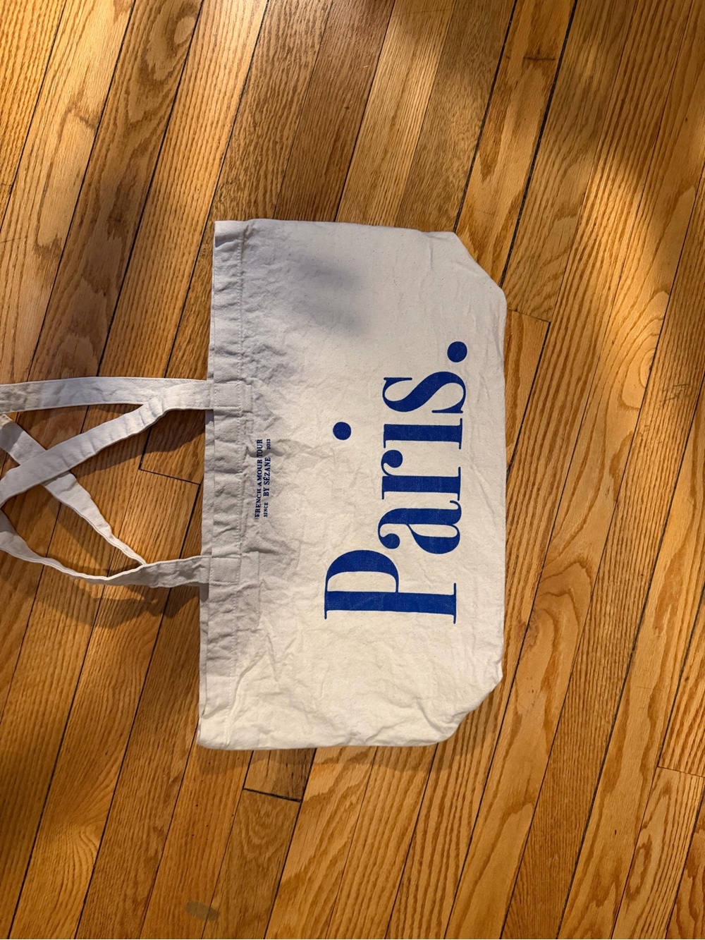 Sézane Canvas 'Paris' Tote in Cream and Blue